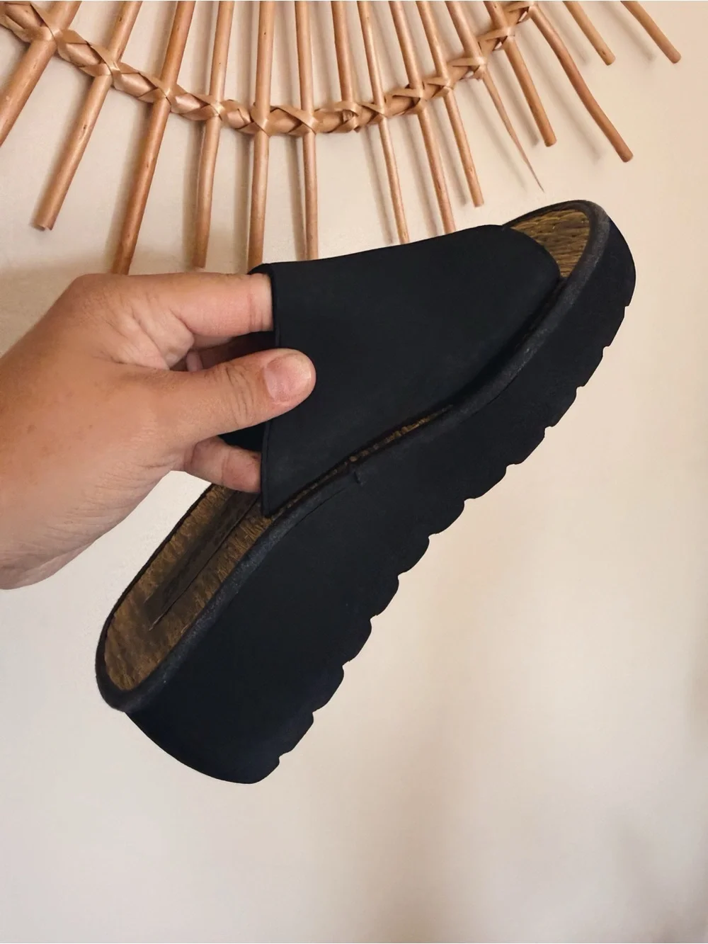 Black Platform Sandals with Woven Footbed